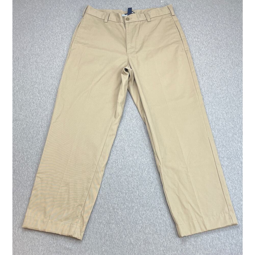 Lands End Pants Mens 32 Beige 100% Cotton Chino‎ Flat Front Straight Fit